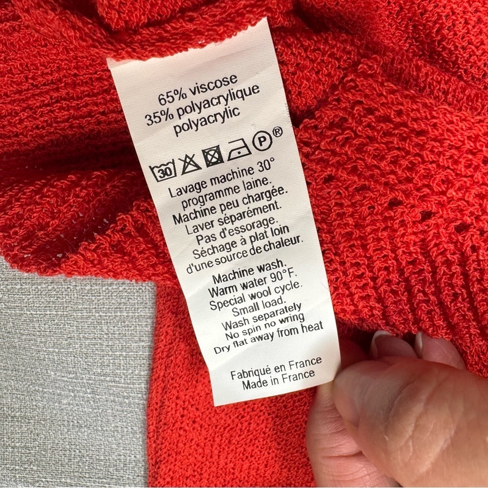 Pôles Paris Red Viscose Long Sleeve Knit Sweater Made In France Size S - Picture 7 of 7